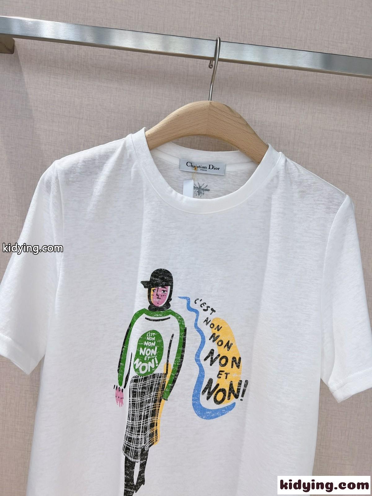 カジュアル 合わせやすい プリント クルーネック 半袖Tシャツ クリスチャン・ディオール Tシャツ コピー-2