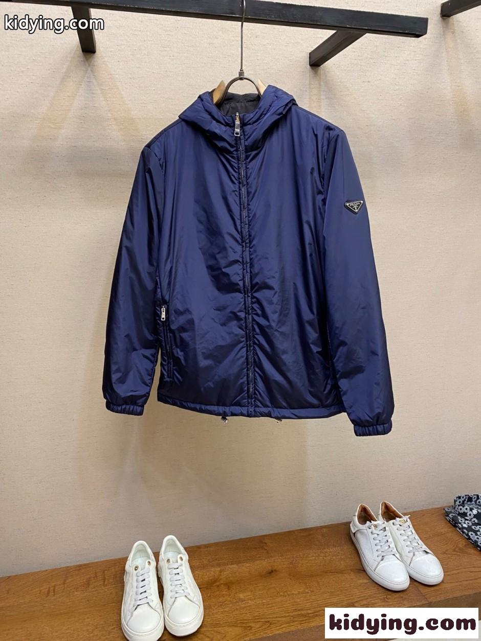 シンプル 洗練された リバーシブル ブルゾン プラダ ジャケット 偽物 ブルー-1