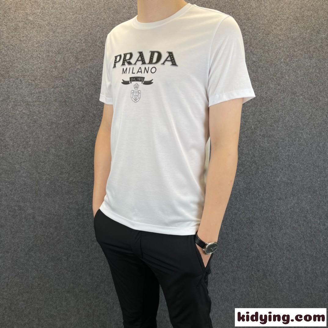 カジュアル シンプル 着心地いい プラダ 半袖tシャツ コピー 柔らかい プリント 春夏新作 メンズ ファッション-2
