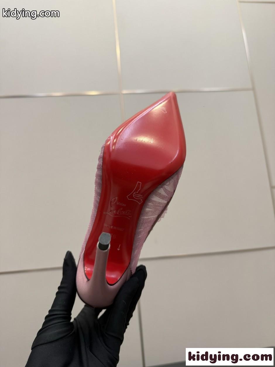 クリスチャン・ルブタン パンプス 偽物 チュール&サテン リボン ハイヒール-4
