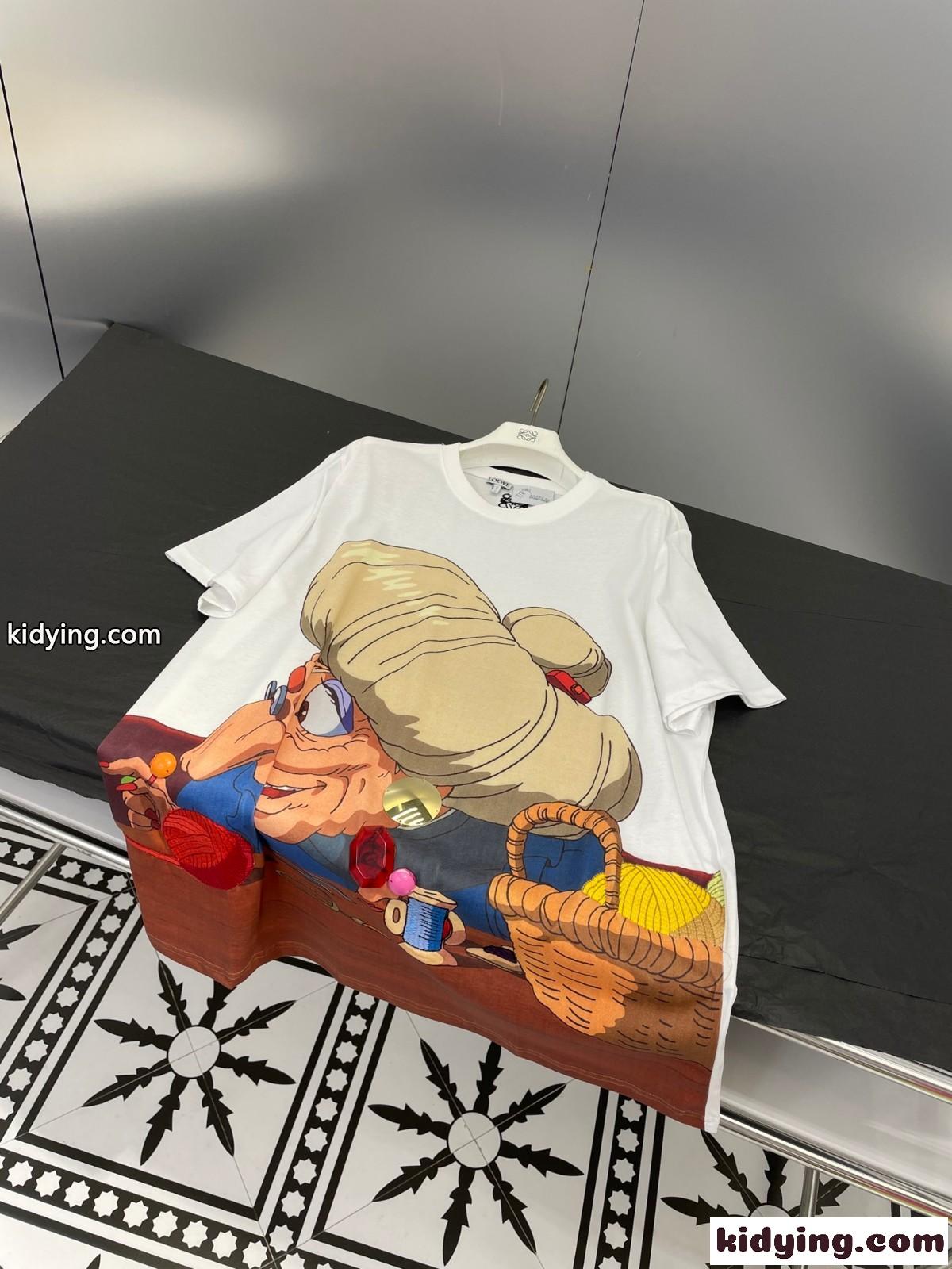 目を引く ゆったり コットン 着心地いい クルーネック プリント ロエベ tシャツ コピー 春夏 定番 人気 男女兼用-2