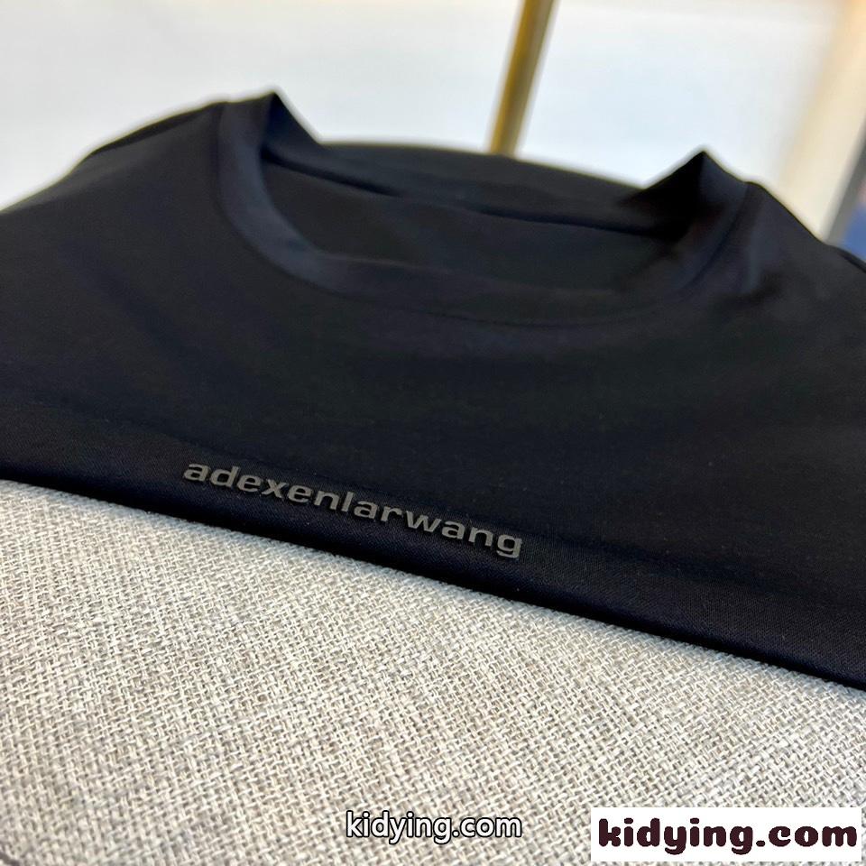 シンプル ロゴ入り クルーネック 半袖Tシャツ アレキサンダーワング Tシャツ コピー ブラック-2