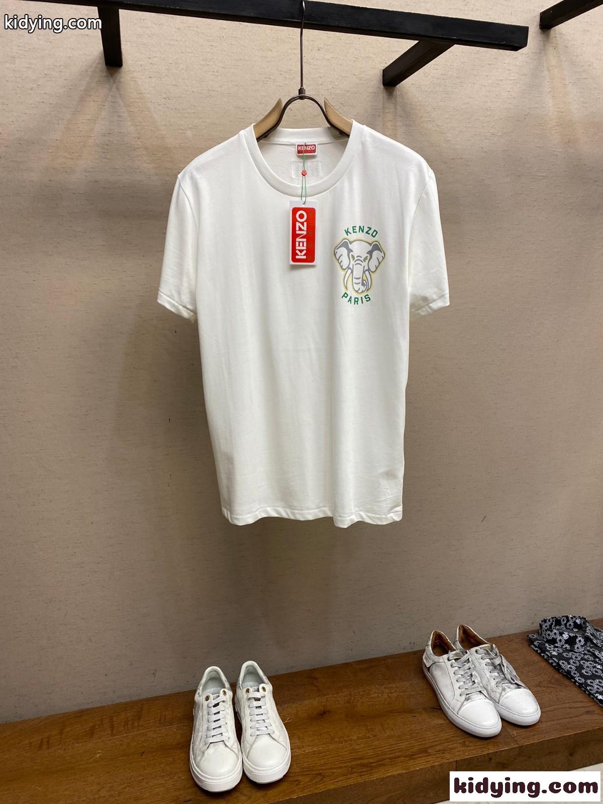 おしゃれ 人気 クルーネック エレファント 半袖Tシャツ メンズ ケンゾー Tシャツ コピー ホワイト-0