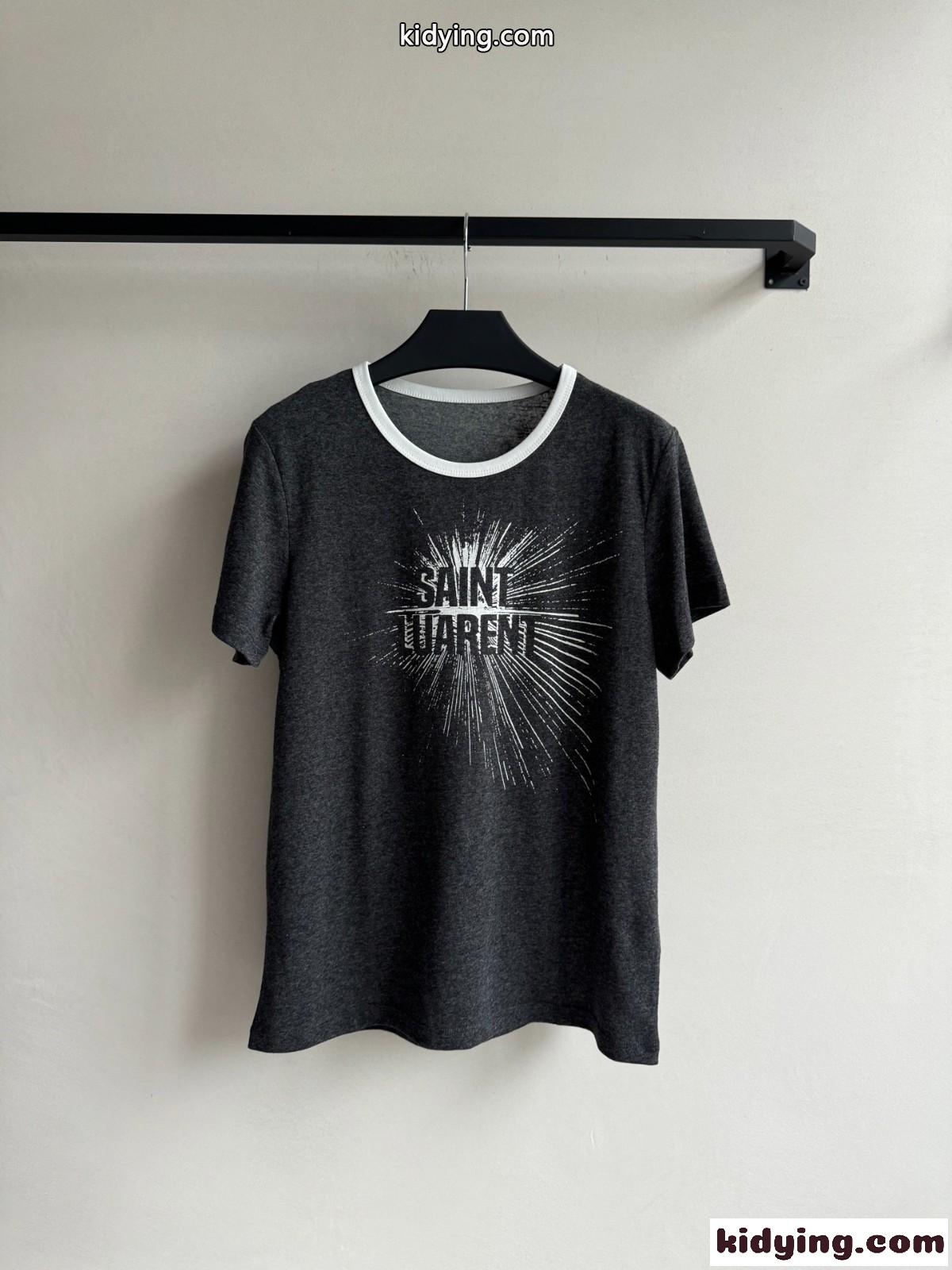 カジュアル 定番 配色 半袖Tシャツ イヴ・サンローラン Tシャツ コピー グレー-0