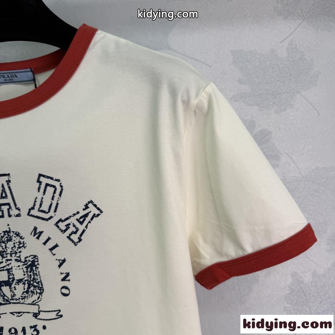 ヴィンテージ プリント クルーネック プラダ Tシャツ 偽物 コットン-0