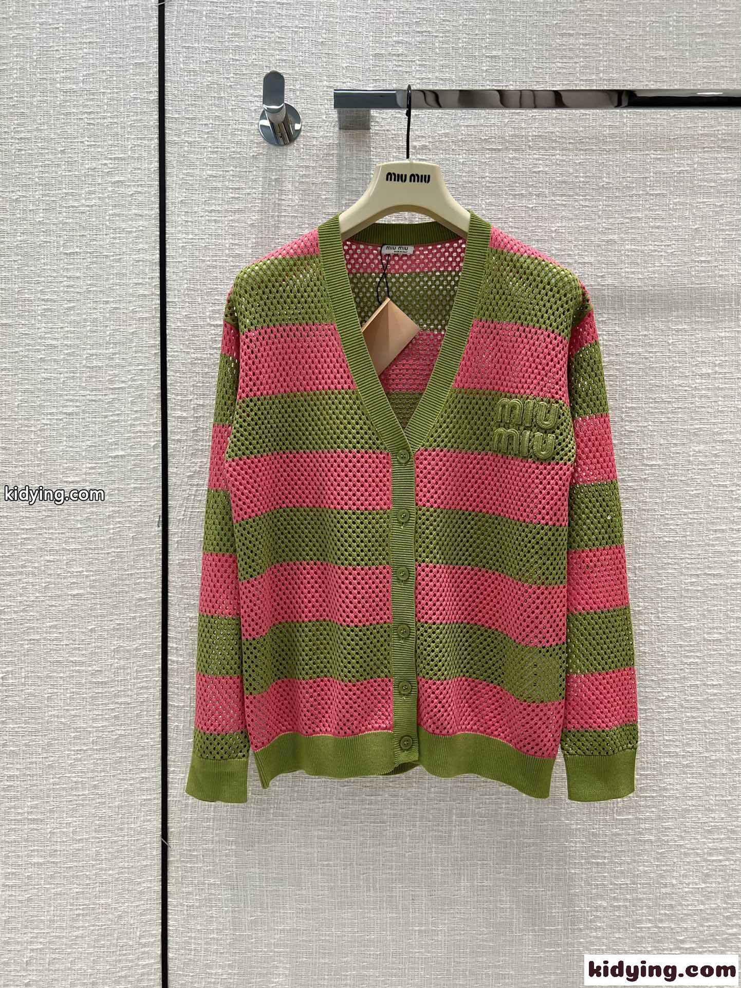 スウィート 花柄 ロゴ 刺繍 カジュアル 着痩せ ミュウミュウ カーディガン コピー レディース ニット 透かし彫り-1