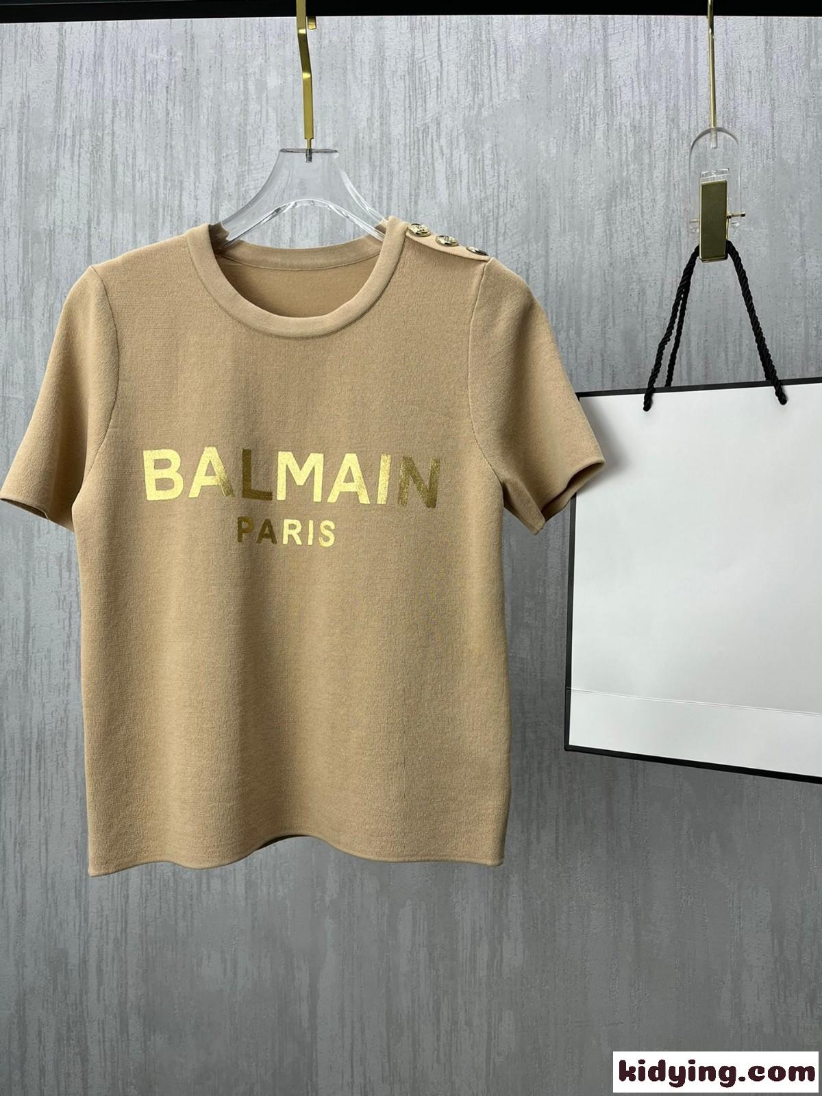 春夏 新作 優しい肌触り 快適 4色あり ロゴ プリント バルマン tシャツ コピー クルーネック ニット おしゃれ-2