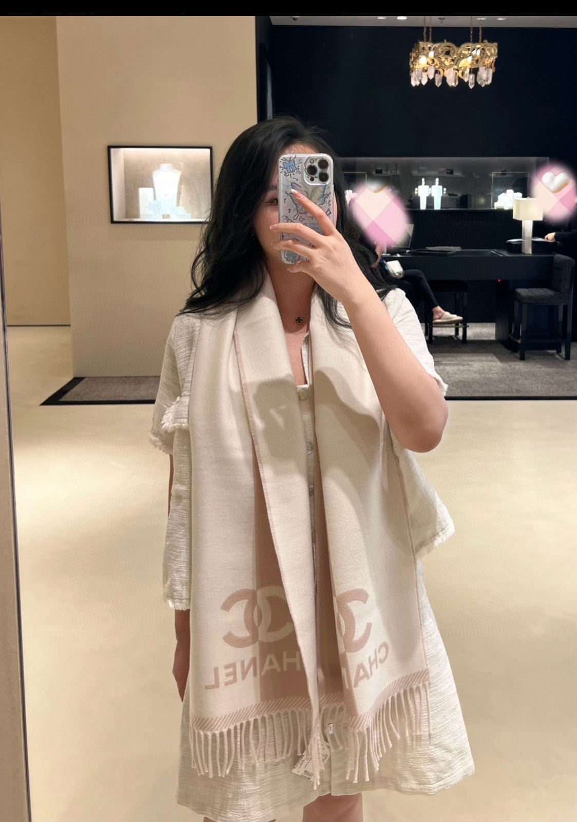 ユニセックス バイカラー シャネル スカーフ 偽物 ロゴ入り ウール マフラー-4