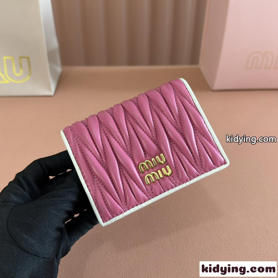 マテラッセレザー 配色 コンパクト財布 ミュウミュウ 財布 スーパーコピー ピンク-2
