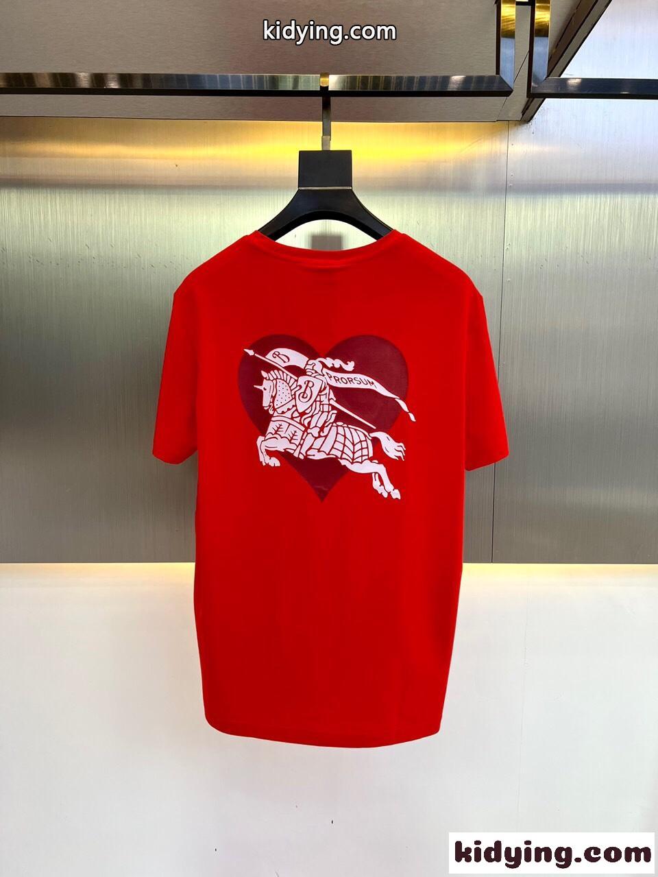 ハートEKD コットンTシャツ 半袖 バーバリー Tシャツ コピー クルーネック レッド-3