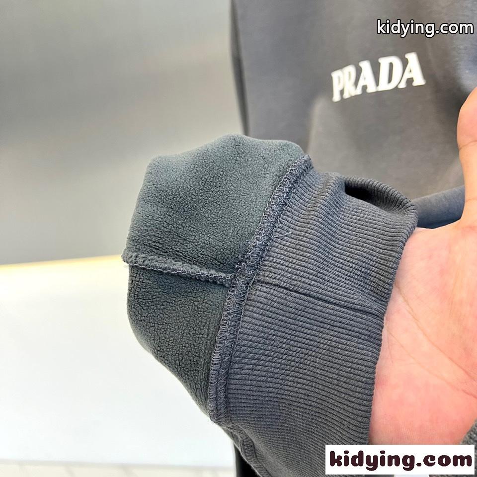 スウェットシャツ×スウェットパンツ 裏起毛 プラダ セットアップ 偽物 上下セット グレー-2