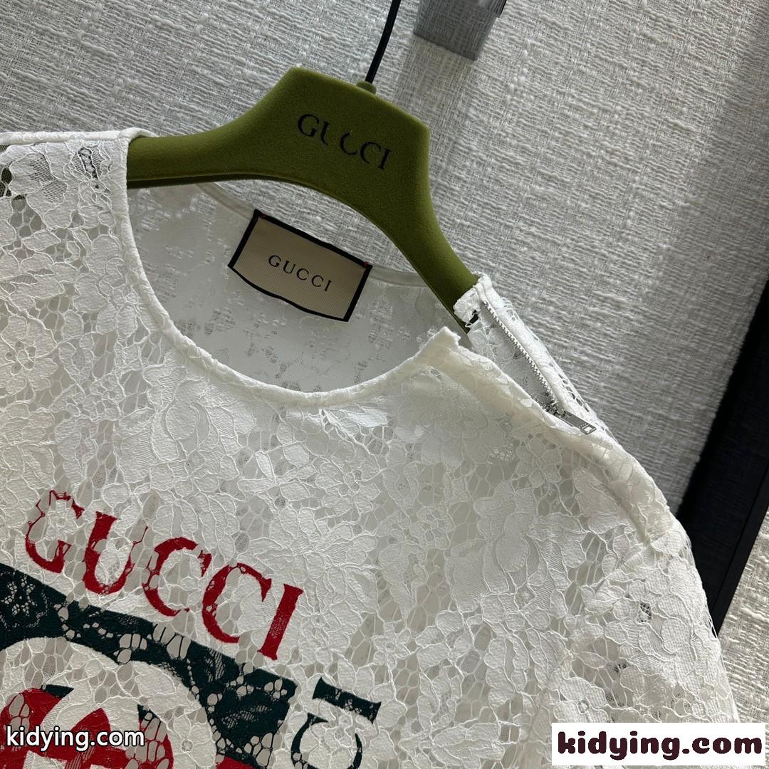 GUCCIプリント フローラル レース トップ グッチ Tシャツ コピー ホワイト-2