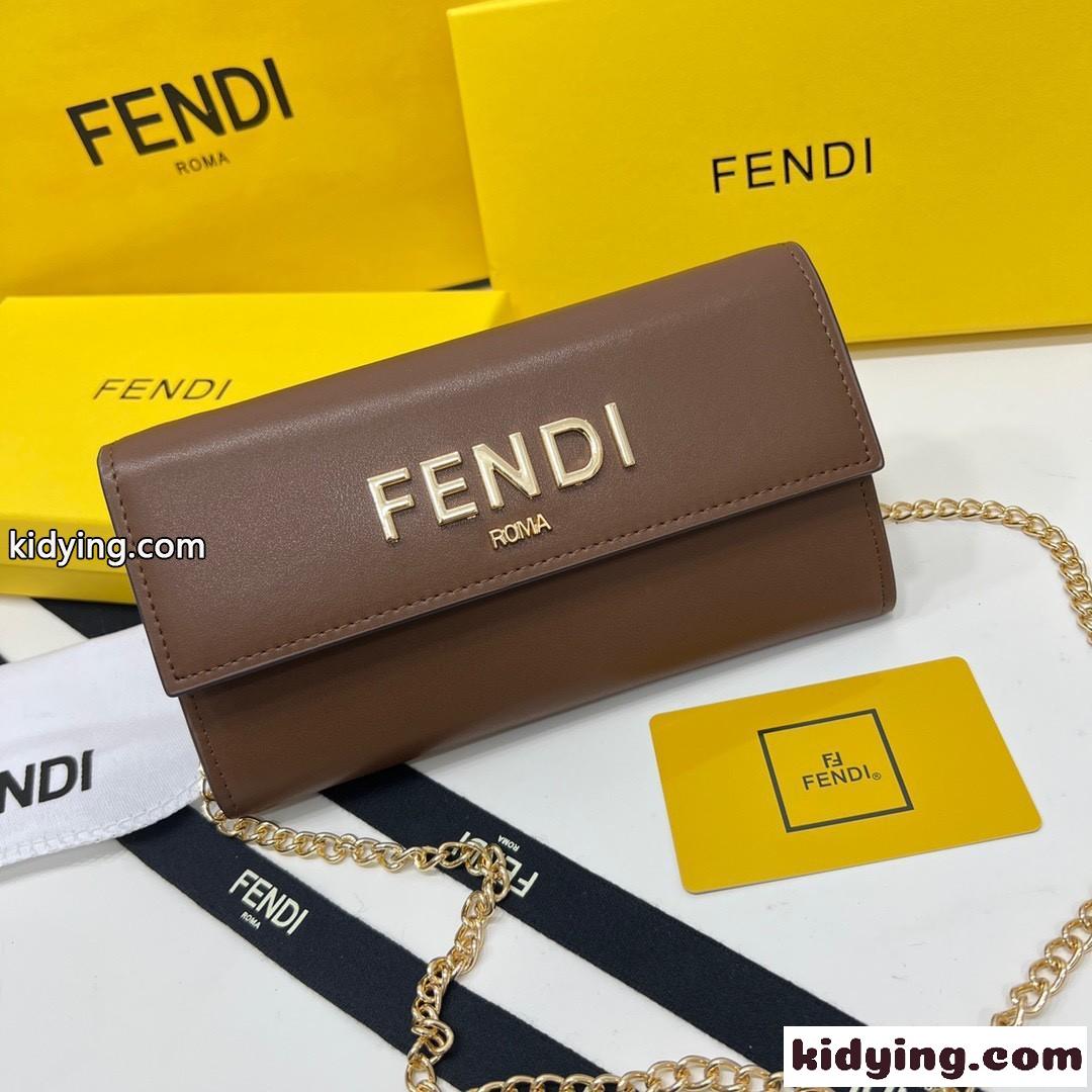 FENDI ROMAコンチネンタル財布 チェーン付き フェンディ 財布 人気 コピー ウォレット ブラウン-0