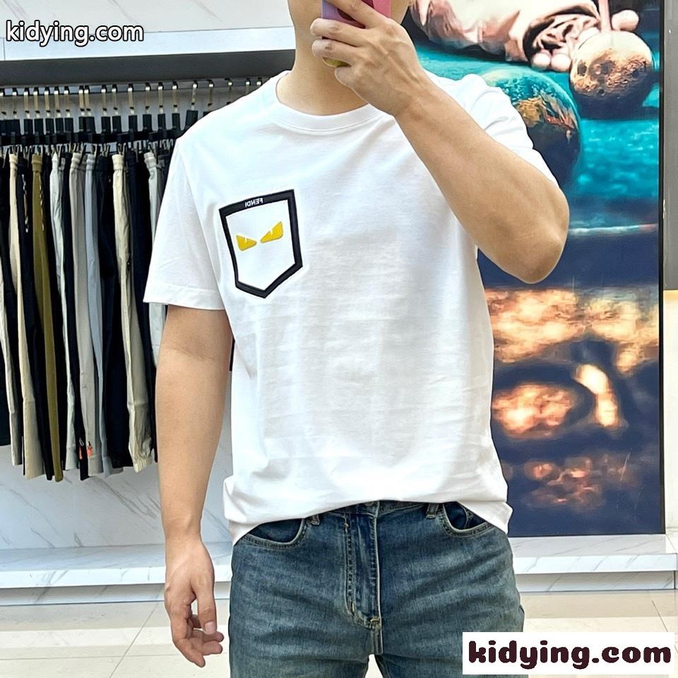 シンプル 合わせやすい クルーネック フェンディ 半袖Tシャツ コピー ホワイト-1