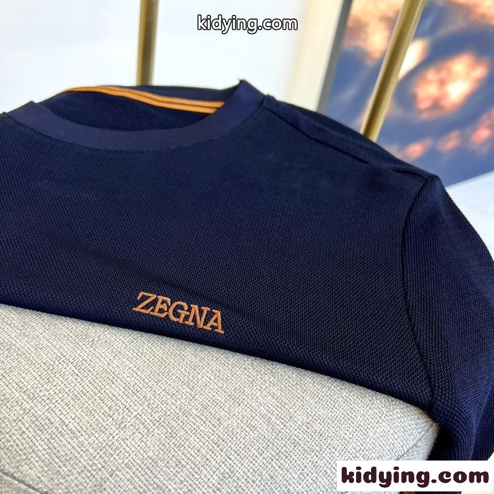 エルメネジルド・ゼニア 半袖Tシャツ コピー 着心地いい クルーネック ネイビー-2
