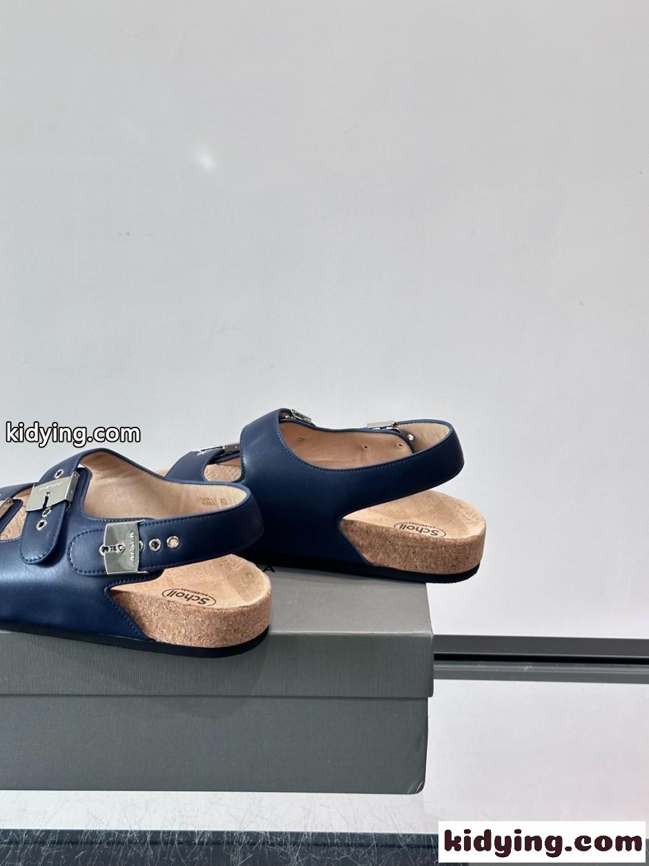 バレンシアガ x Scholl レザー サンダル カジュアル 人気 スーパーコピー ブルー-1
