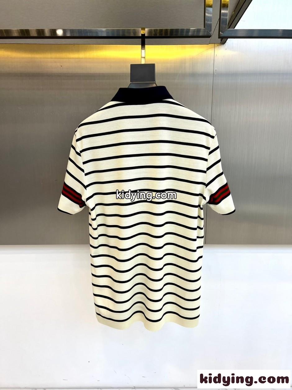 爽やか ボーダー柄 ポロシャツ グッチ Tシャツ 偽物 半袖 ホワイト-4