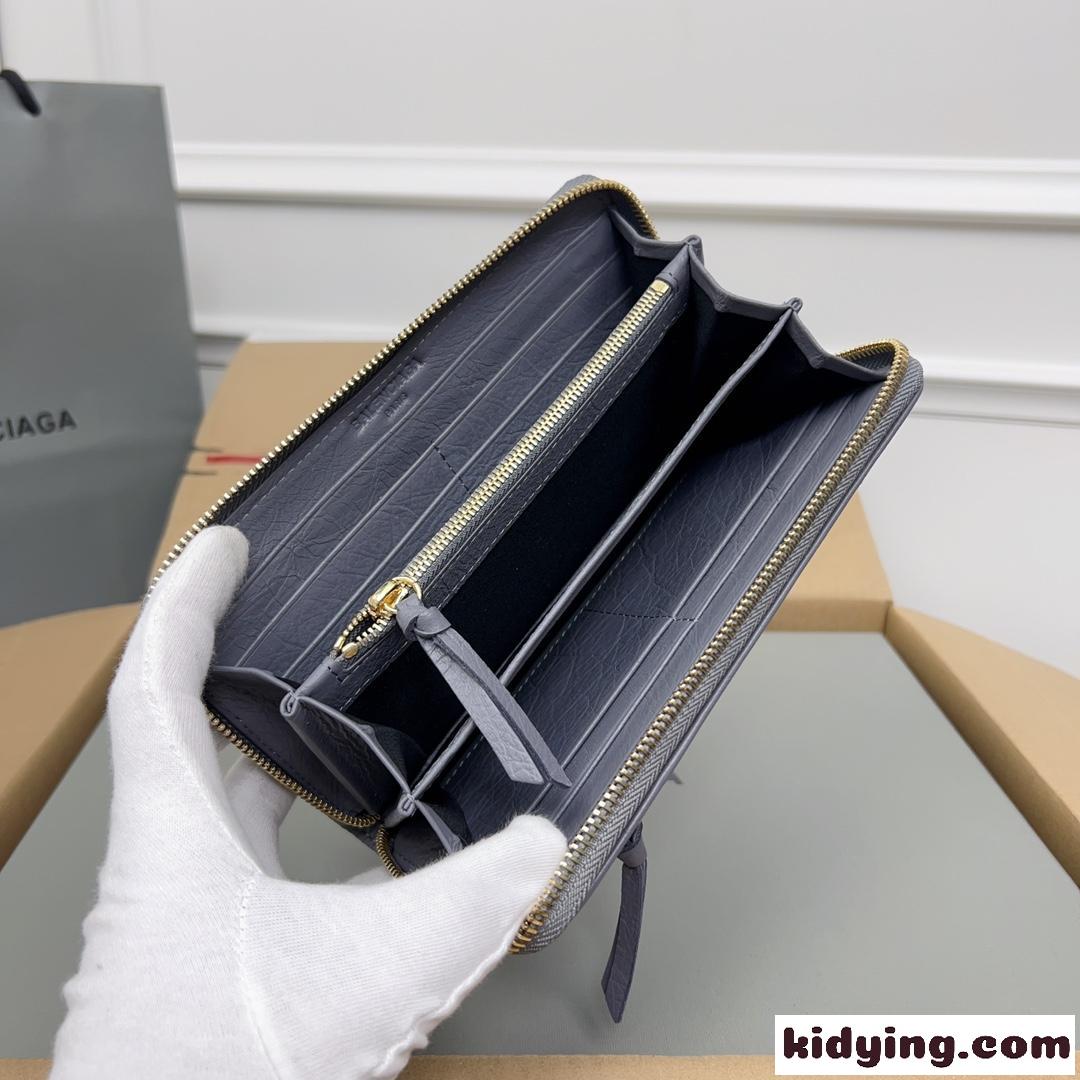 クラシック ラウンドファスナー 長財布 バレンシアガ 財布 コピー グレー-3