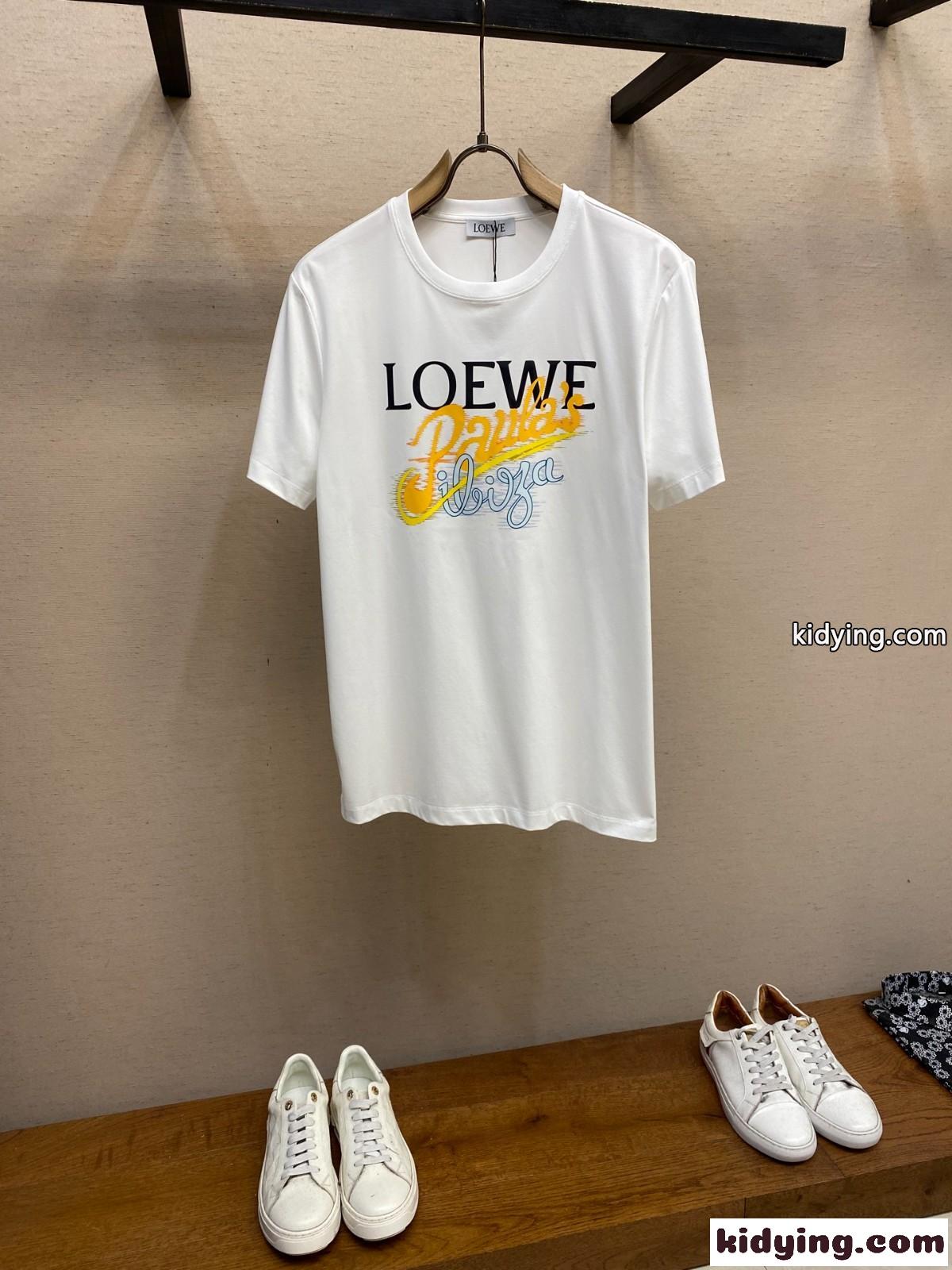お洒落 クルーネック 半袖Tシャツ ロエベ Tシャツ 偽物 コットン ホワイト-1