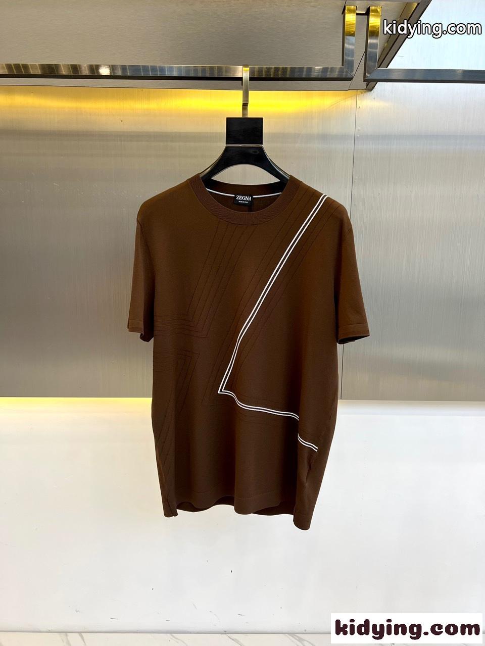 カジュアル おしゃれ エルメネジルド・ゼニア Tシャツ コピー ブラウン-0