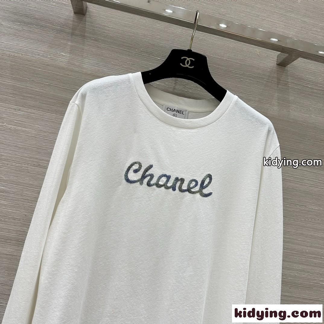 合わせやすい カジュアル コットン 長袖Tシャツ シャネル Tシャツ コピー ホワイト-0