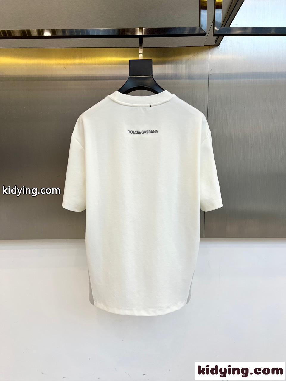 お洒落 切り替え コットン ドルチェ&ガッバーナ Tシャツ 偽物 半袖トップス ホワイト-3