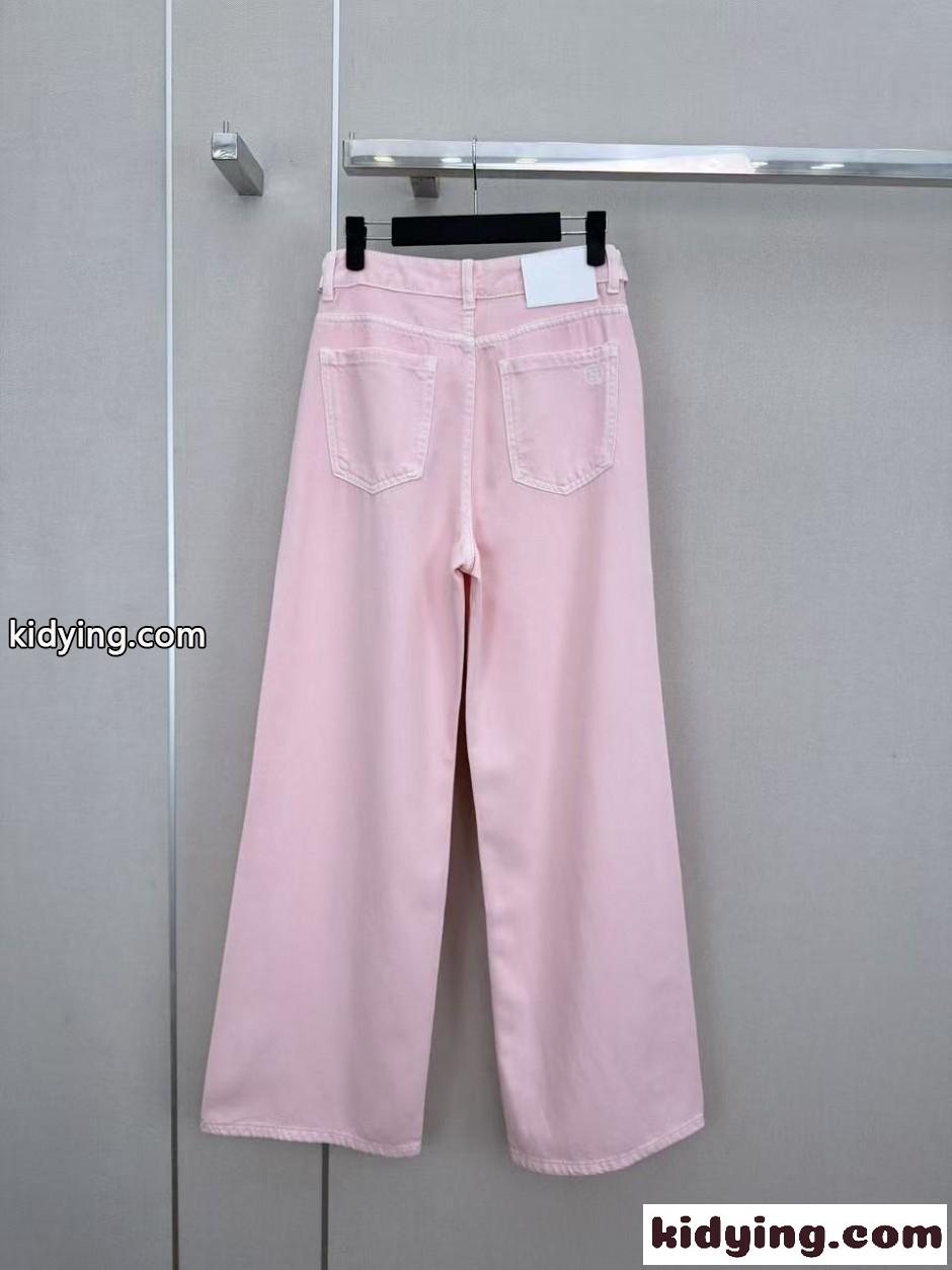 洗練された ビジューボタン デニムパンツ エルメス ジーンズ コピー ピンク-3
