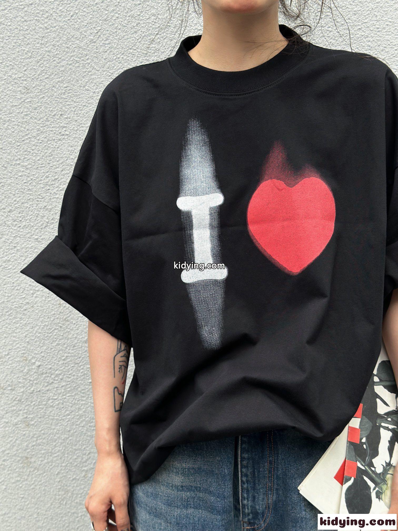 バレンシアガ Tシャツ コピー ユニセックス カジュアル I Love プリント 半袖Tシャツ-4