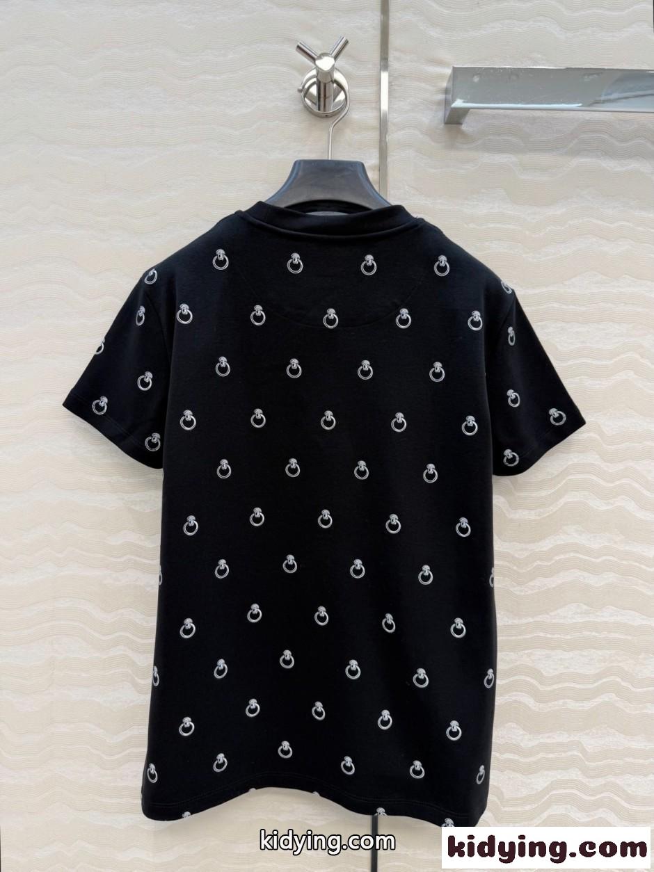 上品 カジュアル 半袖Tシャツ アノー・フィネス プリント エルメス Tシャツ コピー ブラック-4