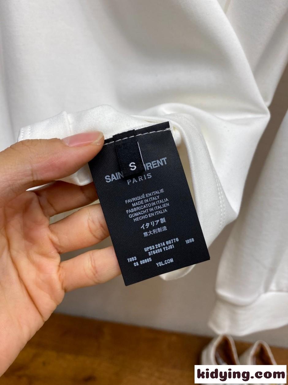 洗練された YSLロゴ 長袖Tシャツ イヴ・サンローラン Tシャツ 偽物 ホワイト-3