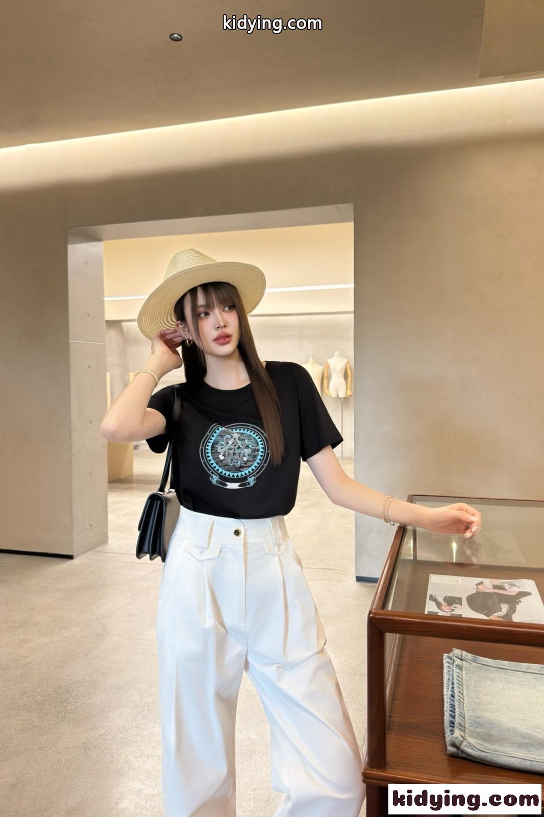 シンプル コットン 半袖 トップス エルメス Tシャツ コピー クルーネック ブラック-5