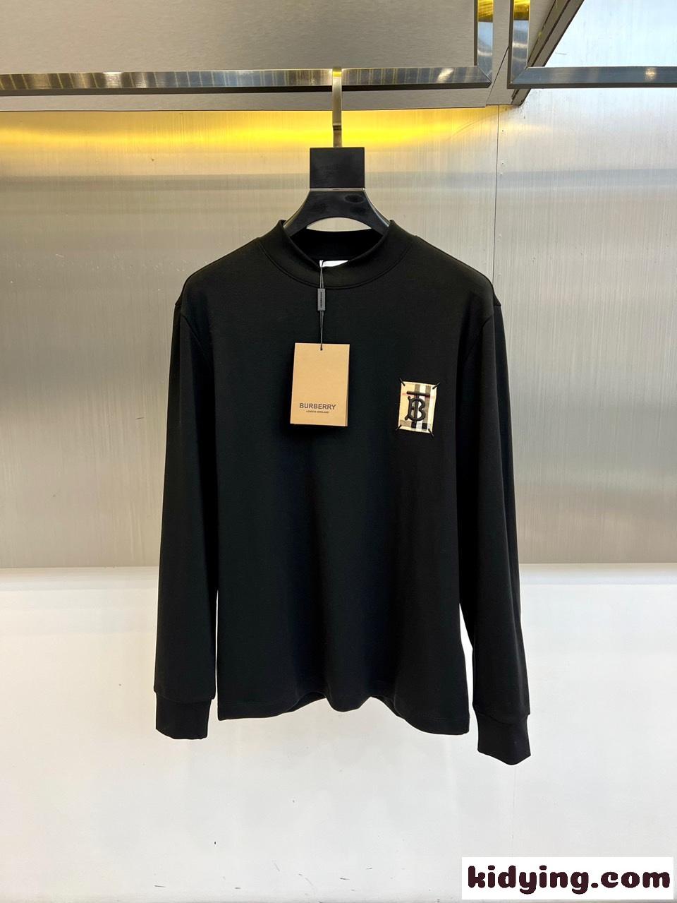 シンプル おしゃれ 長袖Tシャツ バーバリー Tシャツ 偽物 コットン ブラック-0