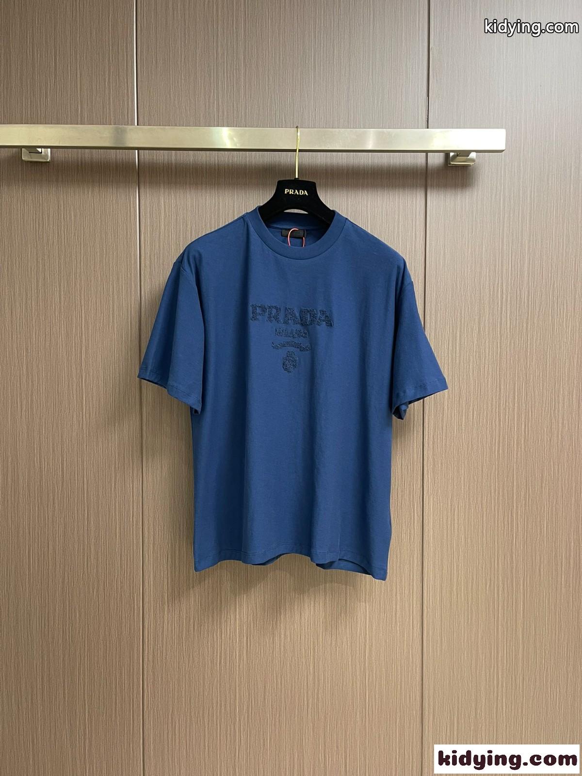 シンプル ロゴ入り クルーネック プラダ Tシャツ コピー 半袖Tシャツ コットン-2