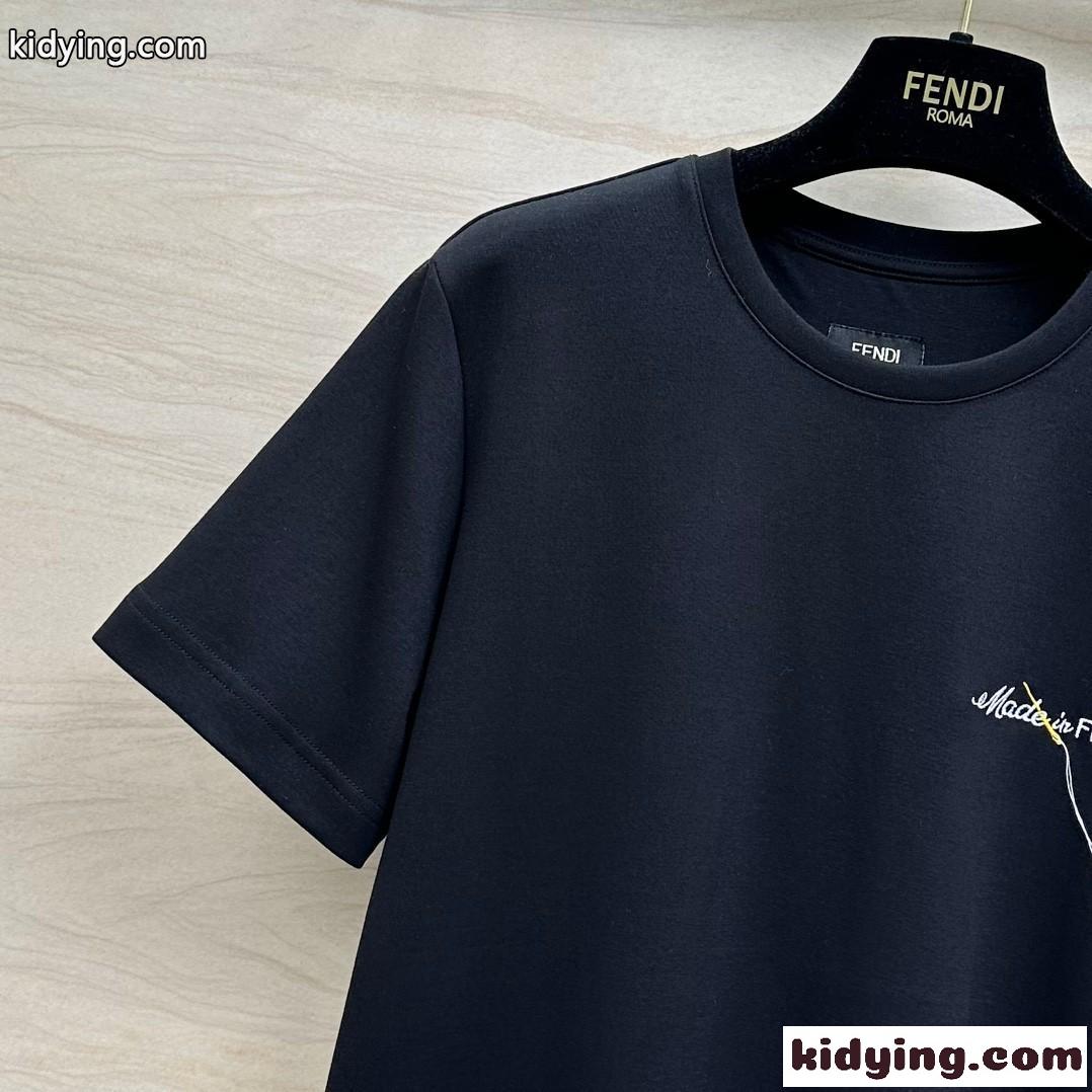 ユニセックス コットン クルーネック 半袖Tシャツ フェンディ Tシャツ コピー-0
