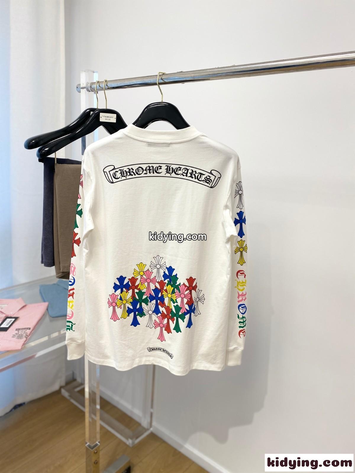 定番 合わせやすい クルーネック 長袖Tシャツ クロムハーツ Tシャツ コピー ホワイト-3