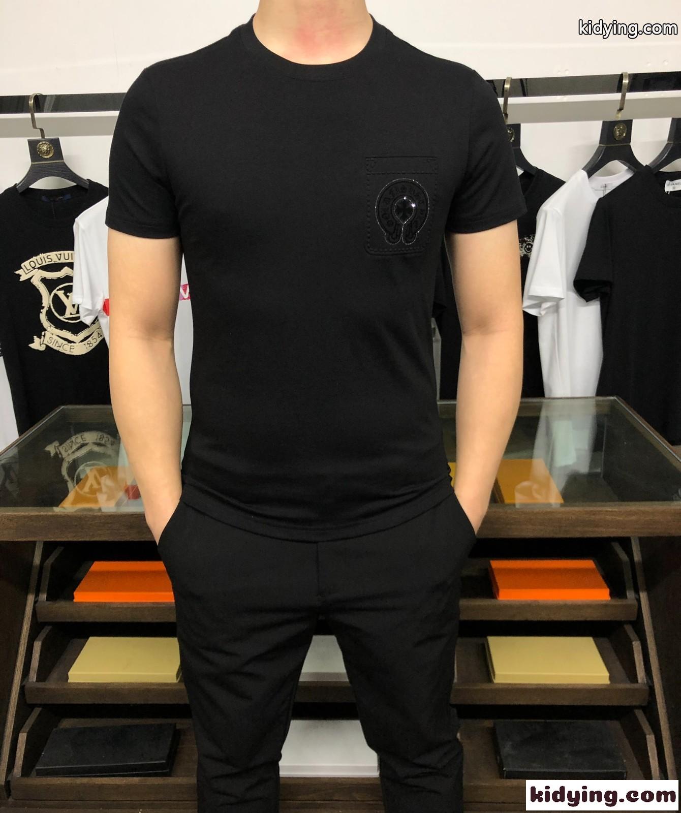 カジュアル おしゃれ 柔らかい 高品質 着心地いい クールネック 半袖 メンズ クロムハーツ tシャツ コピー ホワイト ブラック-2