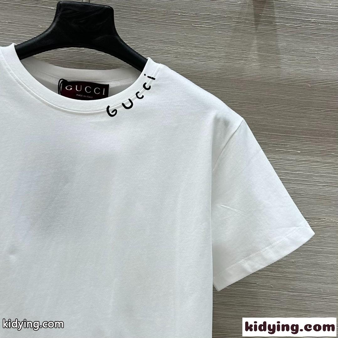 ベーシック クルーネック 半袖Tシャツ グッチ Tシャツ コピー コットン ホワイト-1