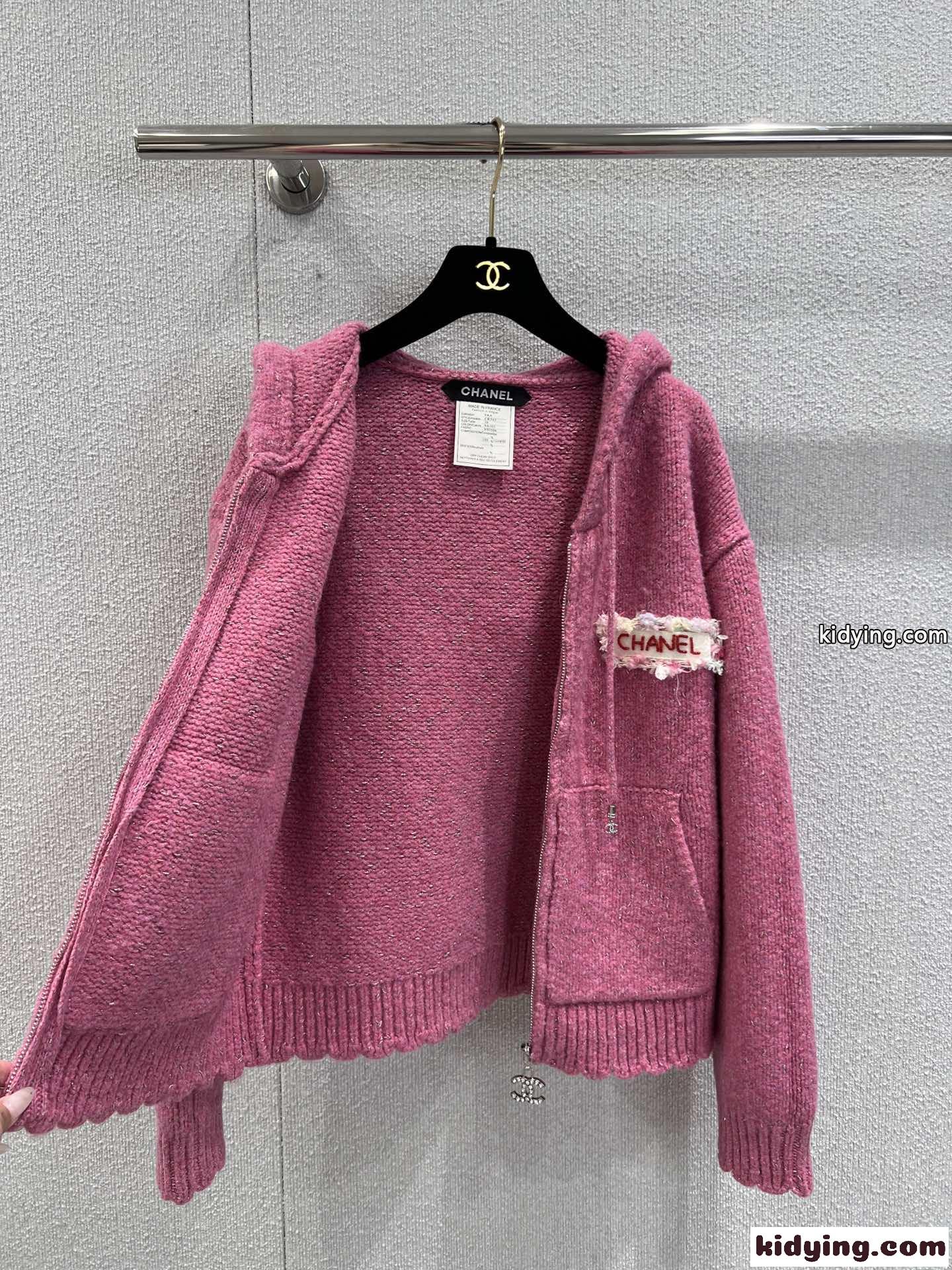 シンプル ニット ジップアップパーカー シャネル パーカー コピー ピンク-1