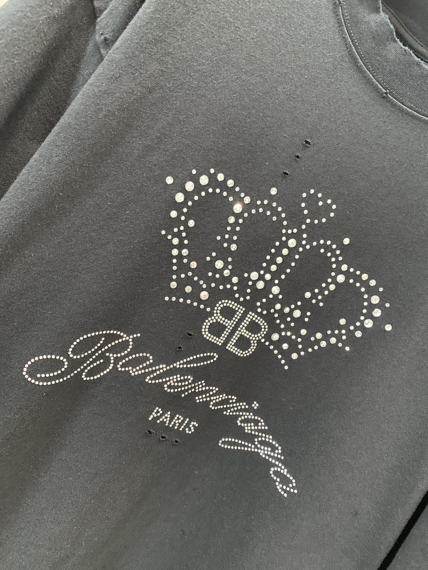 ラインストーンロゴ クルーネック Tシャツ バレンシアガ 半袖Tシャツ コピー ユニセックス-0