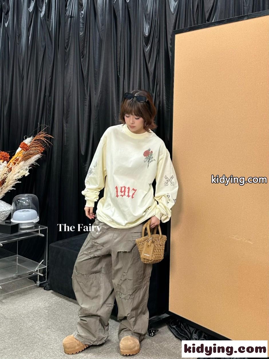 ユニセックス オーバーサイズ 長袖Tシャツ バレンシアガ Tシャツ 偽物 イエロー-5
