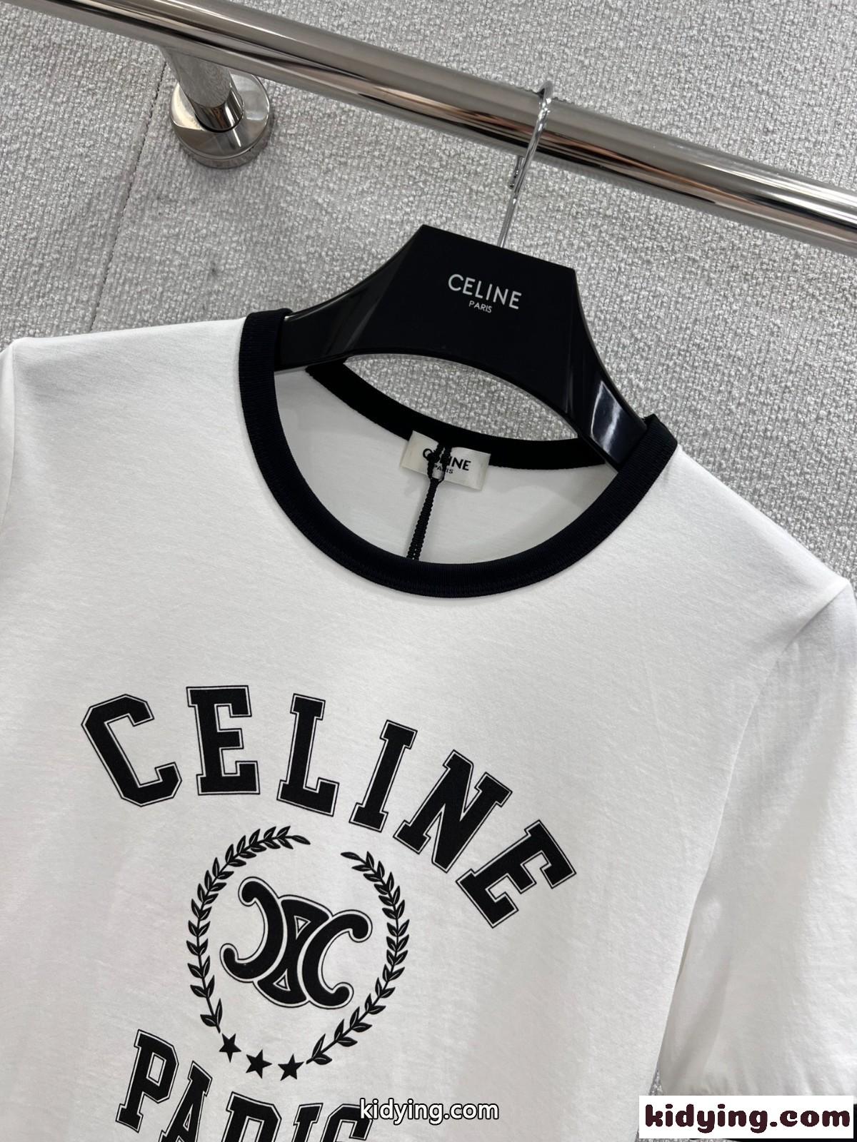 カジュアル ロゴプリント 半袖Tシャツ セリーヌ Tシャツ コピー ホワイト-2