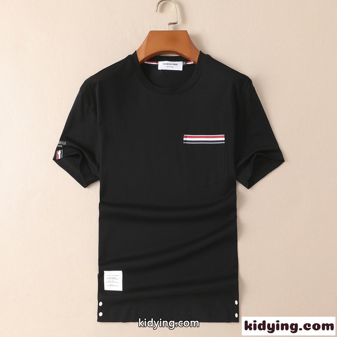 シンプル クルーネック お洒落 定番 合わせやすい トムブラウン tシャツ コピー メンズ 快適 半袖 トップス ホワイト ブラック-0