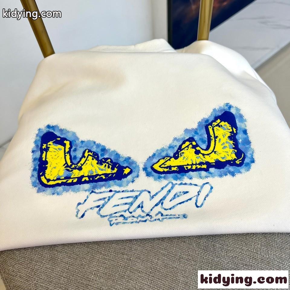 定番 ロゴプリント クルーネック スウェットシャツ フェンディ Tシャツ コピー ホワイト-2