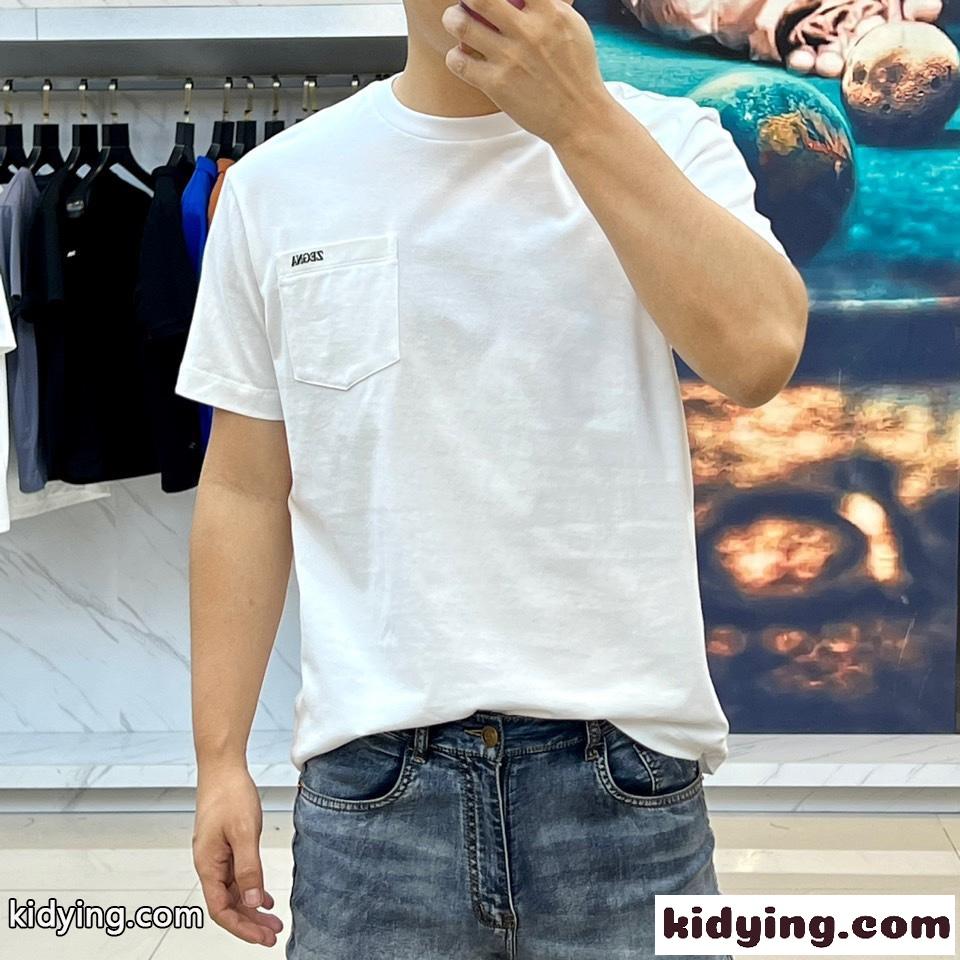 シンプル ロゴ クルーネック 半袖Tシャツ エルメネジルド・ゼニア Tシャツ コピー ホワイト-1