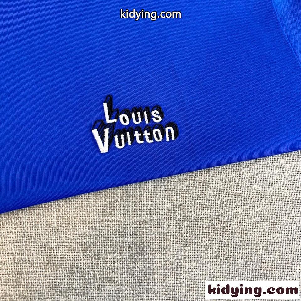 シンプル 洗練された ロゴ 半袖Tシャツ ルイ・ヴィトン Tシャツ 偽物 ブルー-2