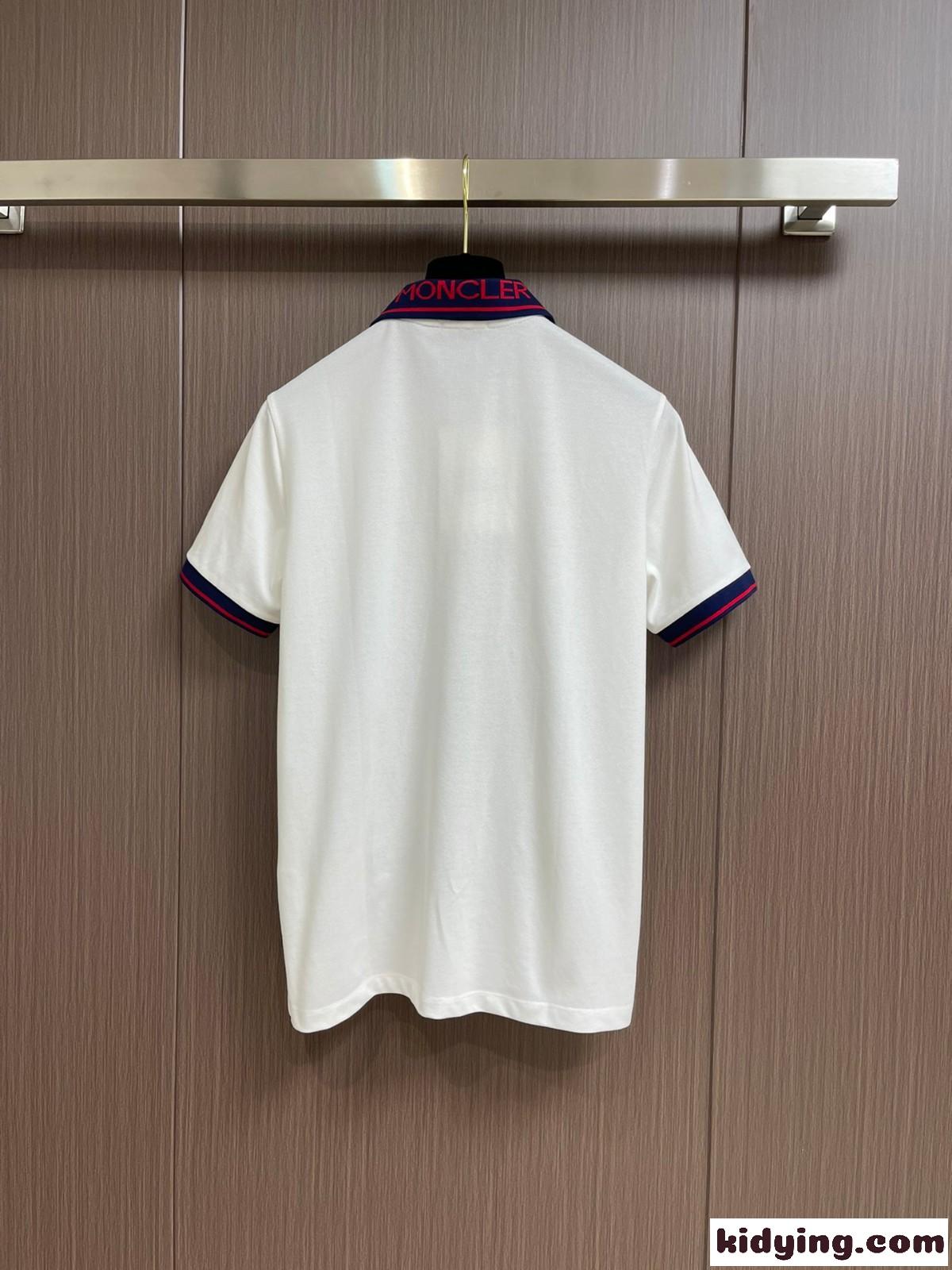 バックロゴ襟 コットンピケ ポロシャツ モンクレール Tシャツ コピー 半袖 トップス ホワイト-1