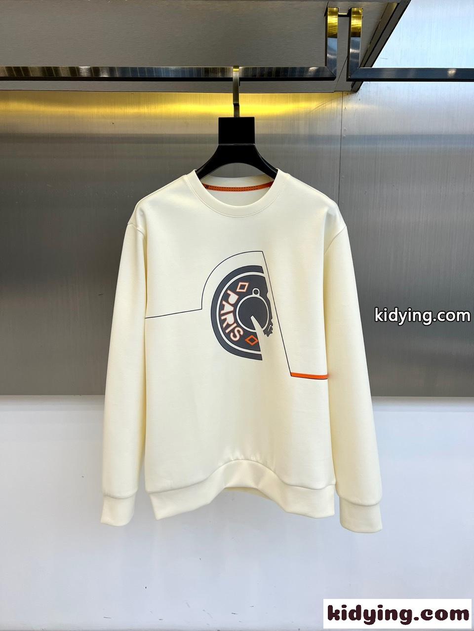 エルメス Tシャツ コピー カジュアル クルーネック スウェットシャツ ホワイト-0