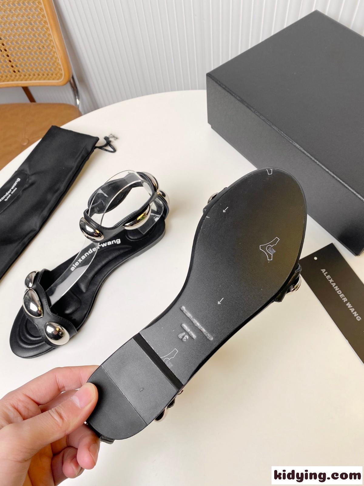 dome カーフレザー フラットサンダル アレキサンダーワング サンダル コピー ブラック-4