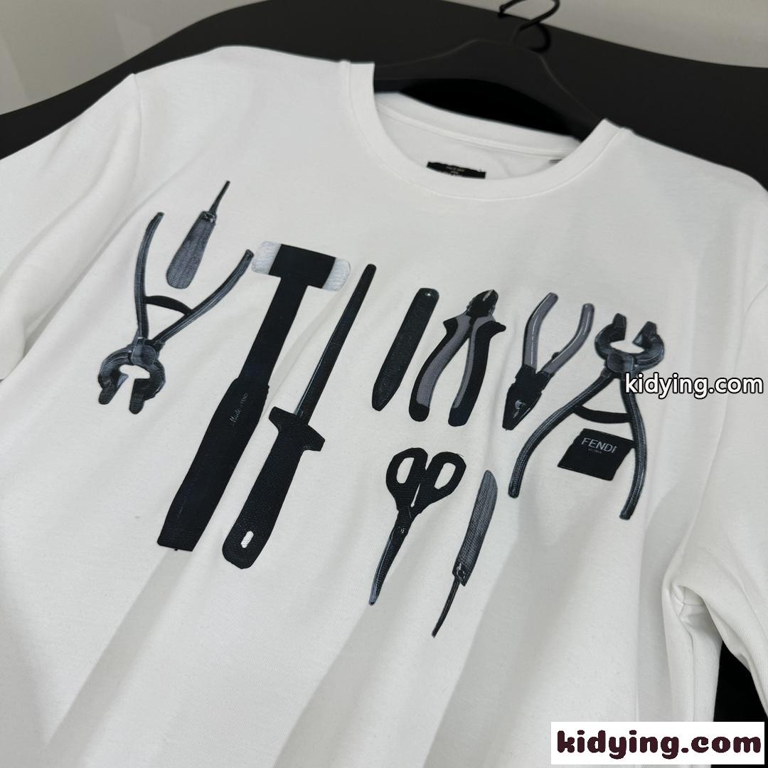 カジュアル プリント フェンディ Tシャツ コピー クルーネック 半袖Tシャツ ホワイト-2