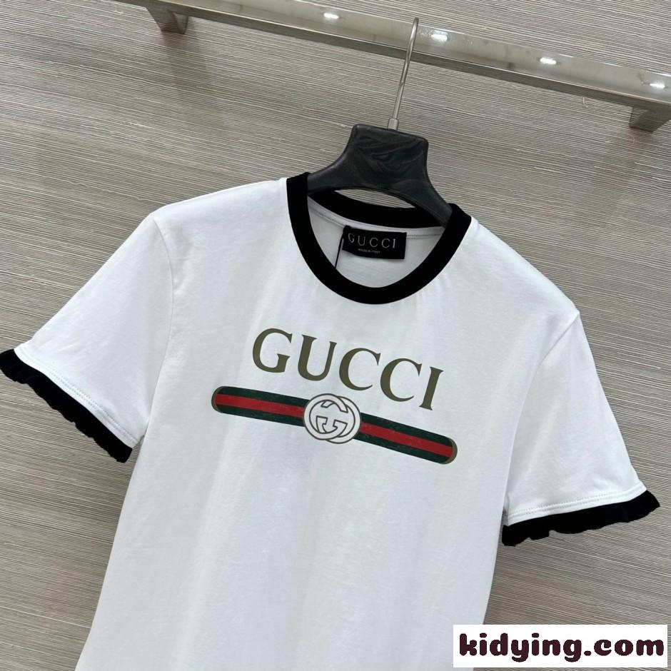 人気 カジュアル ロゴ入り コットン 半袖Tシャツ グッチ Tシャツ コピー ホワイト-1
